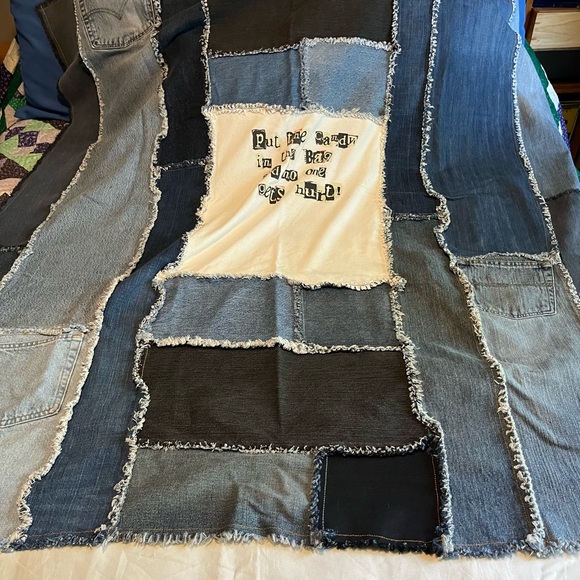 Beautiful handmade denim quilt -Halloween-put the candy in the bag and no one